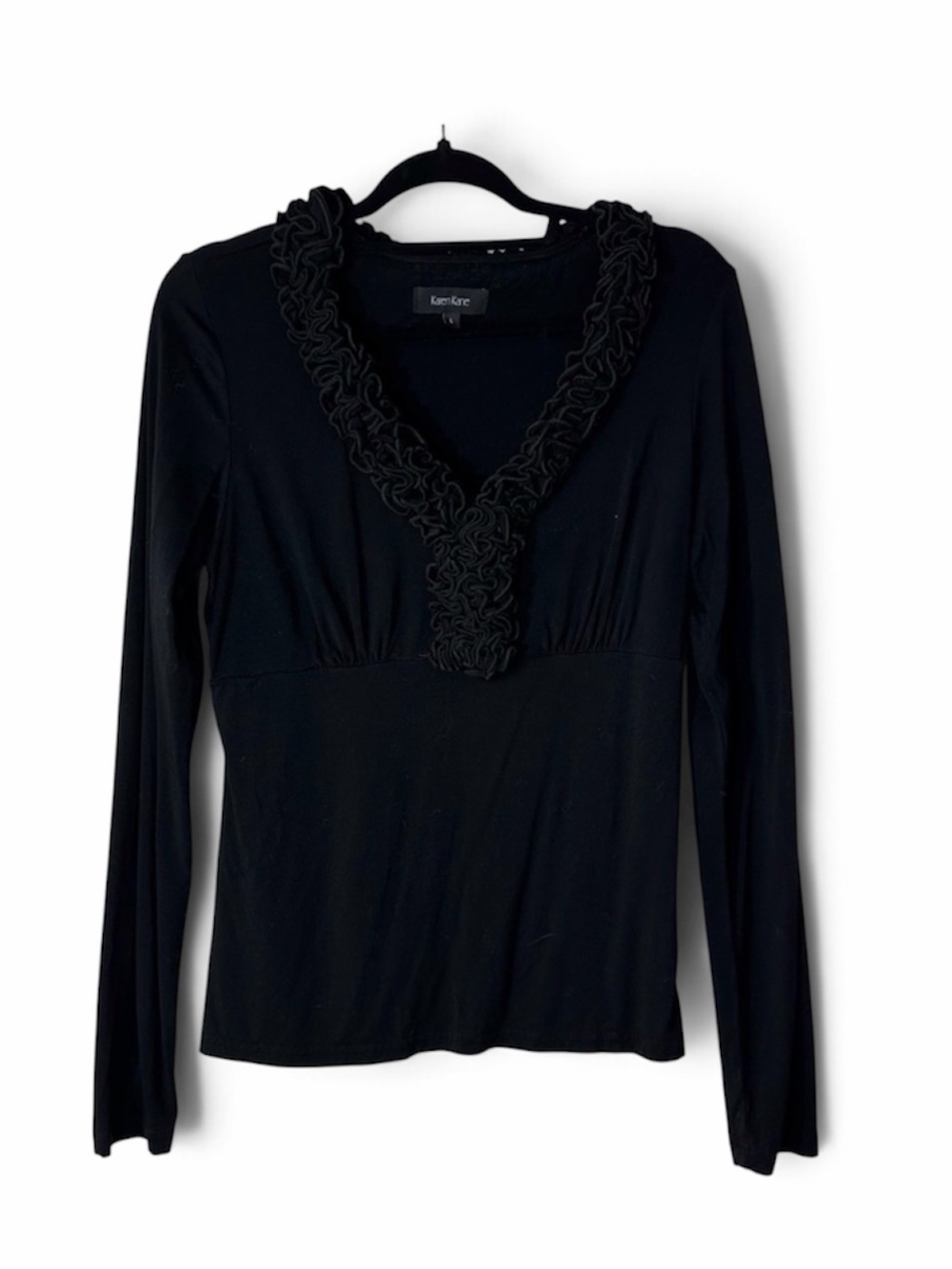 Karen Kane Black Ruffle V-Neck Top